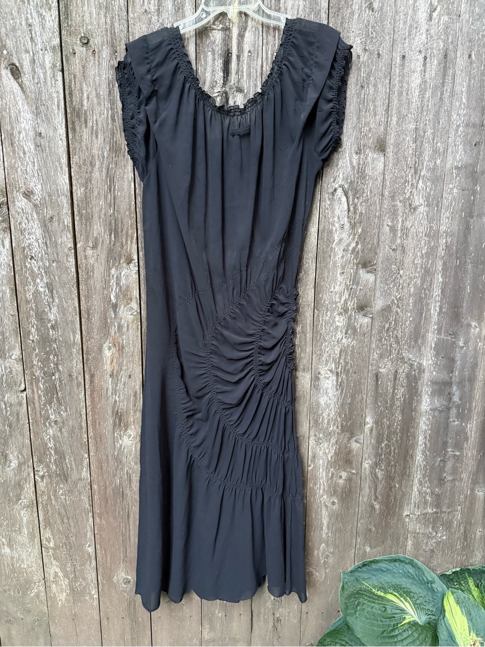Archival 90’s Jean Paul Gaultier Femme Black Ruched Radial Gathered Midi Dress - Picture 8 of 12